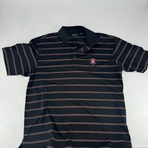 Monterey Club Mens Large Polo Shirt Black Striped Milburn Country Club Golf Top